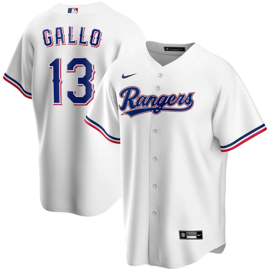 Mens Texas Rangers 13 Joey Gallo Nike White Alternate Replica Player MLB Jerseys